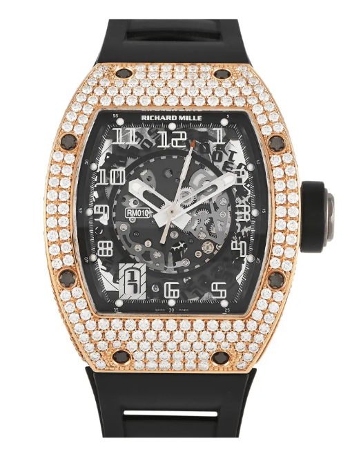 Review Cheapest RICHARD MILLE Replica Watch RM010 Rose Gold Diamond Bezel Skeleton Dial